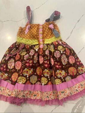 Matilda Jane Brown Pink Green Multi-Patterned Floral Tree Dress